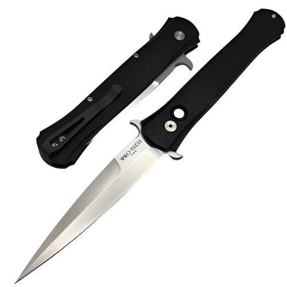 Pro-Tech Large Don Auto Knife Black Handle Mother of Pearl Button Satin Blade 1921-MOP - NORTH RIVER OUTDOORS