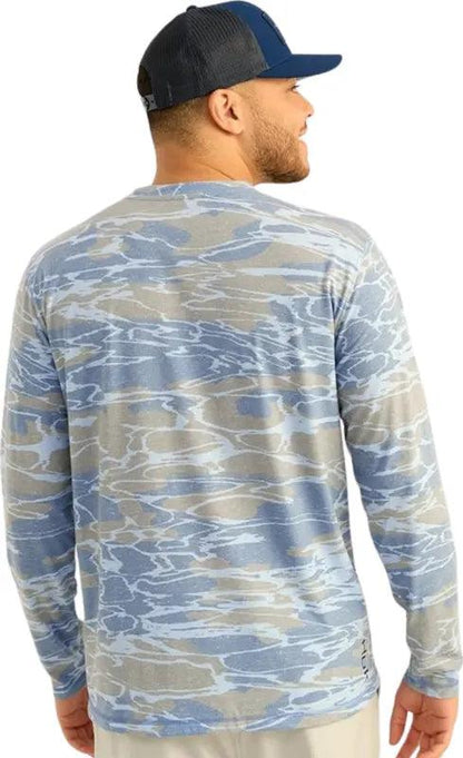 Huk Leeward KC Printed Long Sleeve Crew Men's Tech Shirt (Quiet Harbor) - NORTH RIVER OUTDOORS