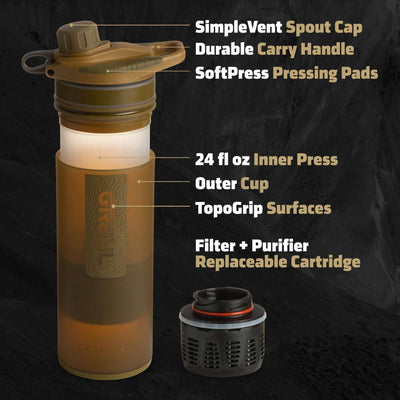Grayl GeoPress Water Filter and Purifier Bottle Covert Edition - 24 fl. oz. - NORTH RIVER OUTDOORS