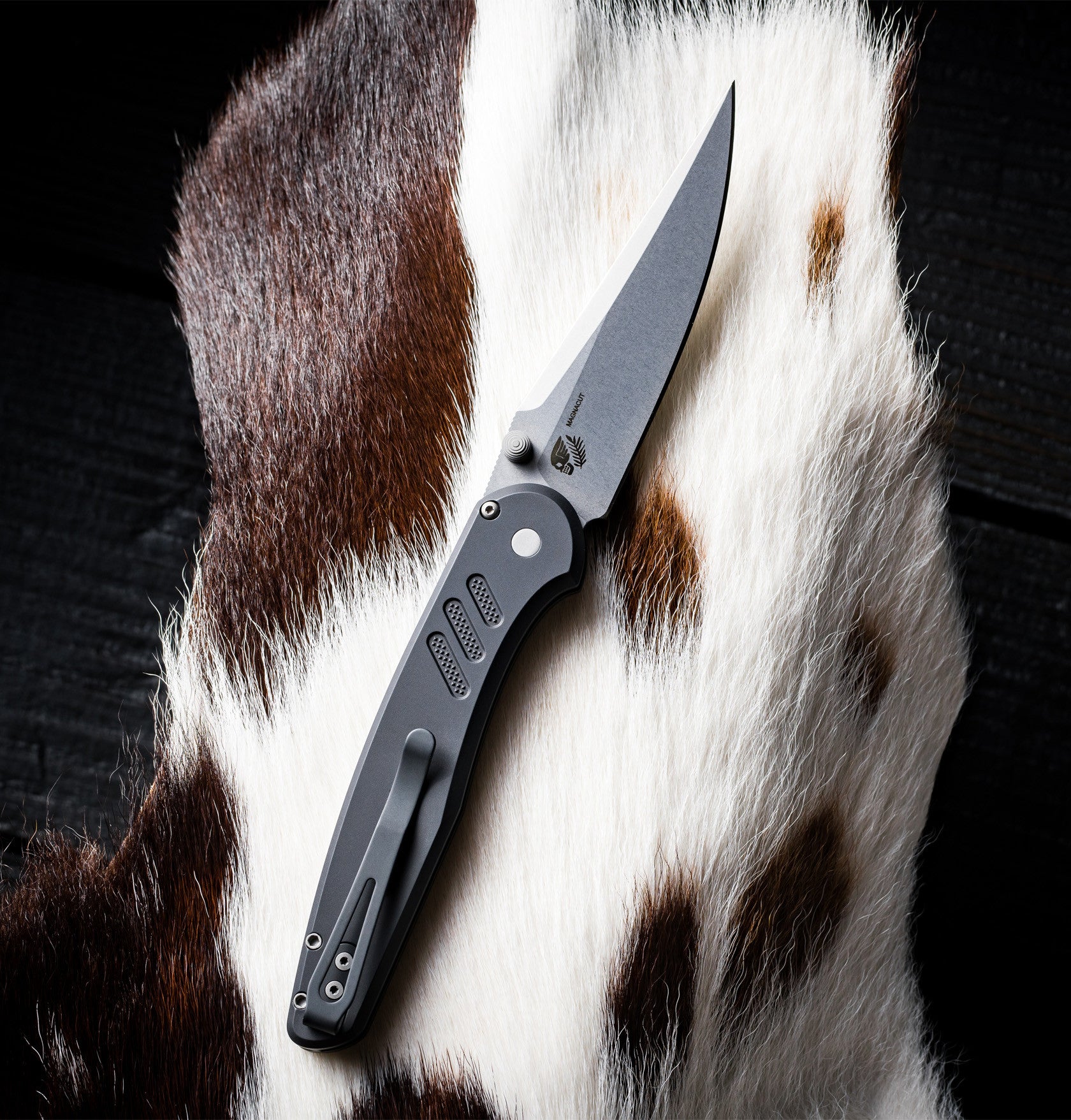 Pro-Tech Avalon Button Lock Knife Knurled Black Alluminum Handles (4.25" Stonewash MagnaCut)