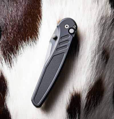 Pro-Tech Avalon Button Lock Knife Knurled Black Alluminum Handles (4.25" Stonewash MagnaCut)