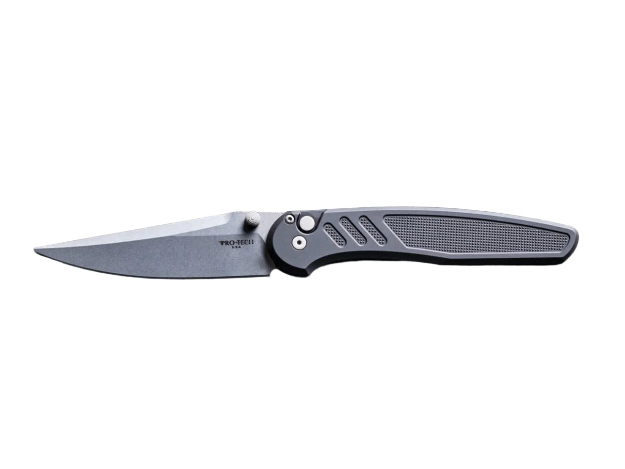 Folding knife with a textured handle on a black background