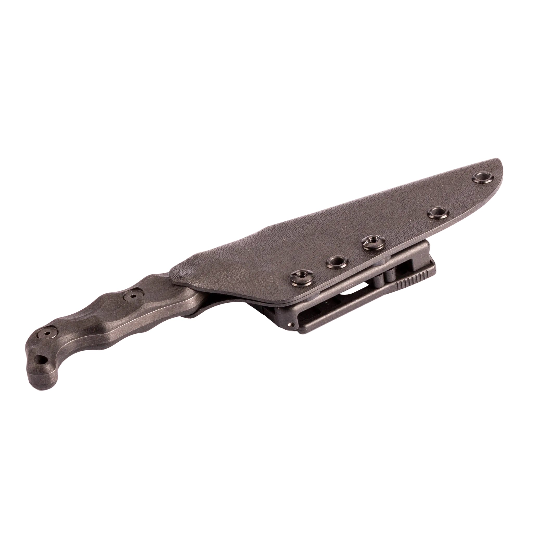 Dark gray knife with a sheath on a white background