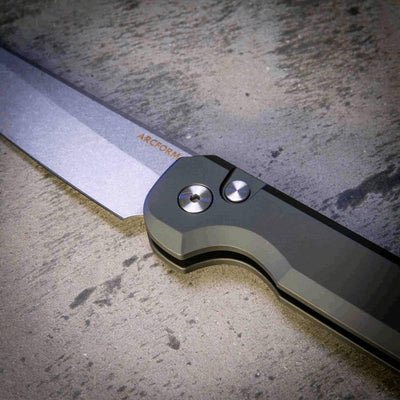 Arcform Slimfoot Auto OD Green Anodize Stonewash 3.1" 154CM Bade (USA) - NORTH RIVER OUTDOORS