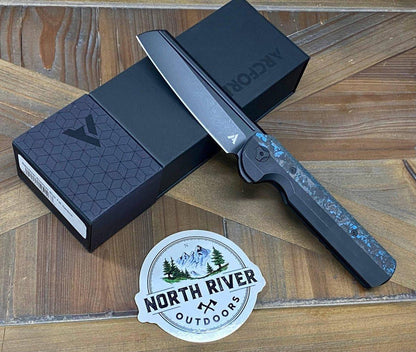 Darcform Slimfoot ARC-110 Flipper 3.5" Black M390 Sheepsfoot Blade Titanium Handles with Blue Fat Carbon Inlay - NORTH RIVER OUTDOORS