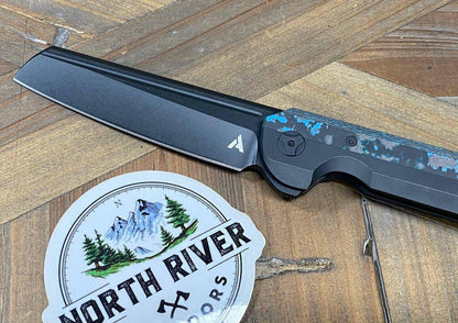 Darcform Slimfoot ARC-110 Flipper 3.5" Black M390 Sheepsfoot Blade Titanium Handles with Blue Fat Carbon Inlay - NORTH RIVER OUTDOORS