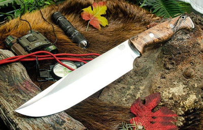 Bark River Bravo Crusader 3V Knife Sandy Tigertail Maple Burl (USA) - NORTH RIVER OUTDOORS