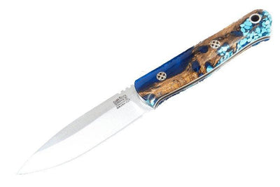 Bark River Bushcraft Scout Knife MagnaCut Blue Cholla Cactus Turquoise White Liners Mosaic Pins (USA) - NORTH RIVER OUTDOORS