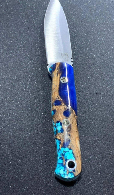 Bark River Bushcraft Scout Knife MagnaCut Blue Cholla Cactus Turquoise White Liners Mosaic Pins (USA) - NORTH RIVER OUTDOORS