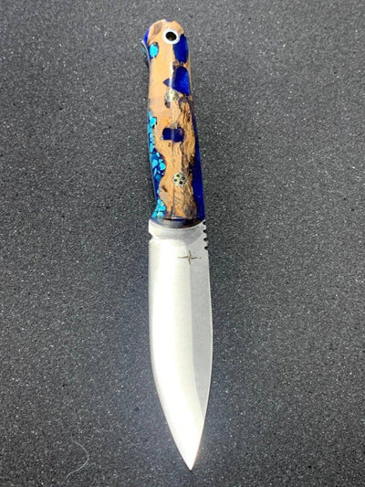 Bark River Bushcraft Scout Knife MagnaCut Blue Cholla Cactus Turquoise White Liners Mosaic Pins (USA) - NORTH RIVER OUTDOORS