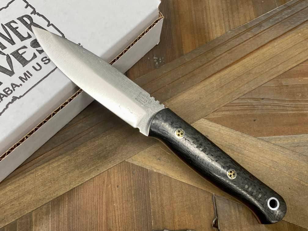 Bark River Bushcraft Scout Knife MagnaCut Carbon Fiber Red Liners Mosaic Pins (USA) - NORTH RIVER OUTDOORS