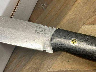 Bark River Bushcraft Scout Knife MagnaCut Carbon Fiber Red Liners Mosaic Pins (USA) - NORTH RIVER OUTDOORS