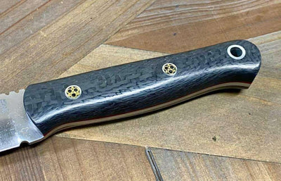 Bark River Bushcraft Scout Knife MagnaCut Carbon Fiber Red Liners Mosaic Pins (USA) - NORTH RIVER OUTDOORS