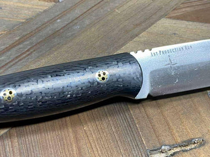 Bark River Bushcraft Scout Knife MagnaCut Carbon Fiber Red Liners Mosaic Pins (USA) - NORTH RIVER OUTDOORS