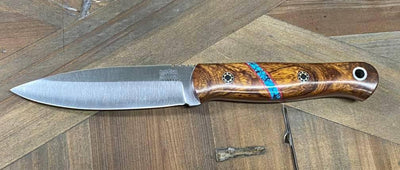 Bark River Bushcraft Scout Knife MagnaCut Desert Ironwood Burl Turquoise Spacer Mosaic Pins (USA) - NORTH RIVER OUTDOORS