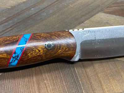 Bark River Bushcraft Scout Knife MagnaCut Desert Ironwood Burl Turquoise Spacer Mosaic Pins (USA) - NORTH RIVER OUTDOORS