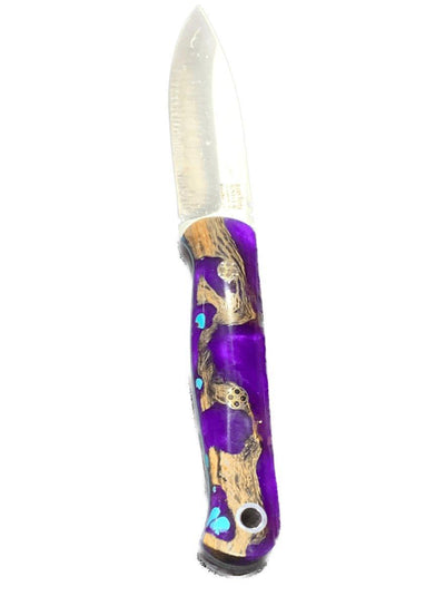 Bark River Bushcraft Scout Knife MagnaCut Purple Cholla Cactus with Turquoise Handles Sea Blue Liners Mosaic Pins (USA) - NORTH RIVER OUTDOORS