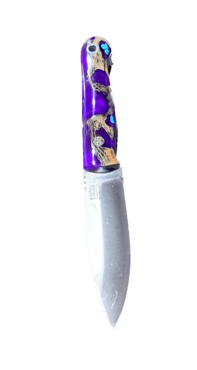 Bark River Bushcraft Scout Knife MagnaCut Purple Cholla Cactus with Turquoise Handles Sea Blue Liners Mosaic Pins (USA) - NORTH RIVER OUTDOORS