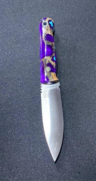 Bark River Bushcraft Scout Knife MagnaCut Purple Cholla Cactus with Turquoise Handles Sea Blue Liners Mosaic Pins (USA) - NORTH RIVER OUTDOORS
