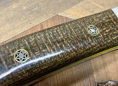 Bark River Classic Drop Point Hunter Knife S45VN OD Green Burlap Micarta Toxic Green Liners Mosaic Pins - NORTH RIVER OUTDOORS