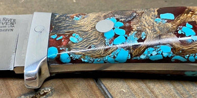 Bark River Classic Drop Point Hunter Knife S45VN Red Cholla Cactus with Turquoise - NORTH RIVER OUTDOORS