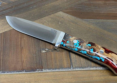 Bark River Classic Drop Point Hunter Knife S45VN Red Cholla Cactus with Turquoise - NORTH RIVER OUTDOORS