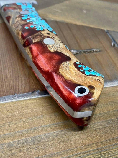 Bark River Classic Drop Point Hunter Knife S45VN Red Cholla Cactus with Turquoise - NORTH RIVER OUTDOORS