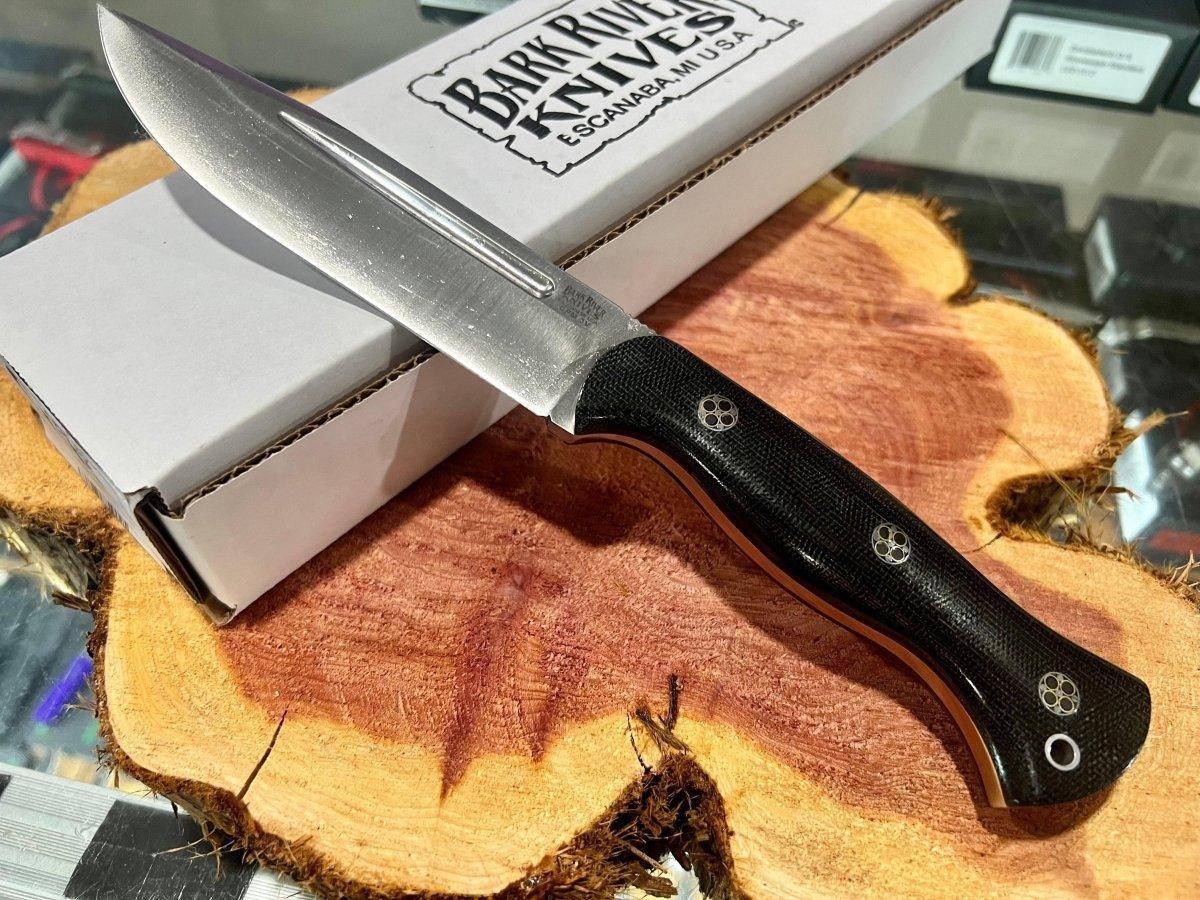 Bark River Cub 3V Black Canvas Micarta Knife Mosaic Pins (USA) - NORTH RIVER OUTDOORS