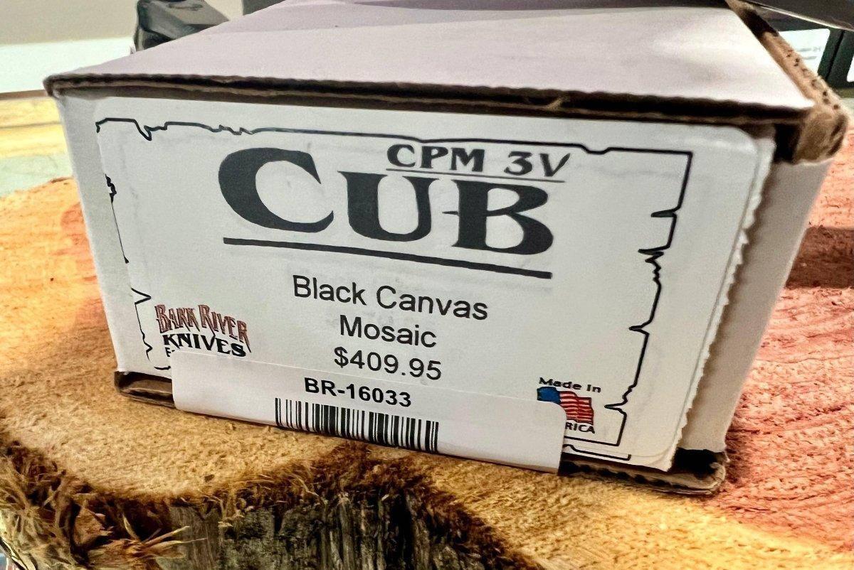 Bark River Cub 3V Black Canvas Micarta Knife Mosaic Pins (USA) - NORTH RIVER OUTDOORS