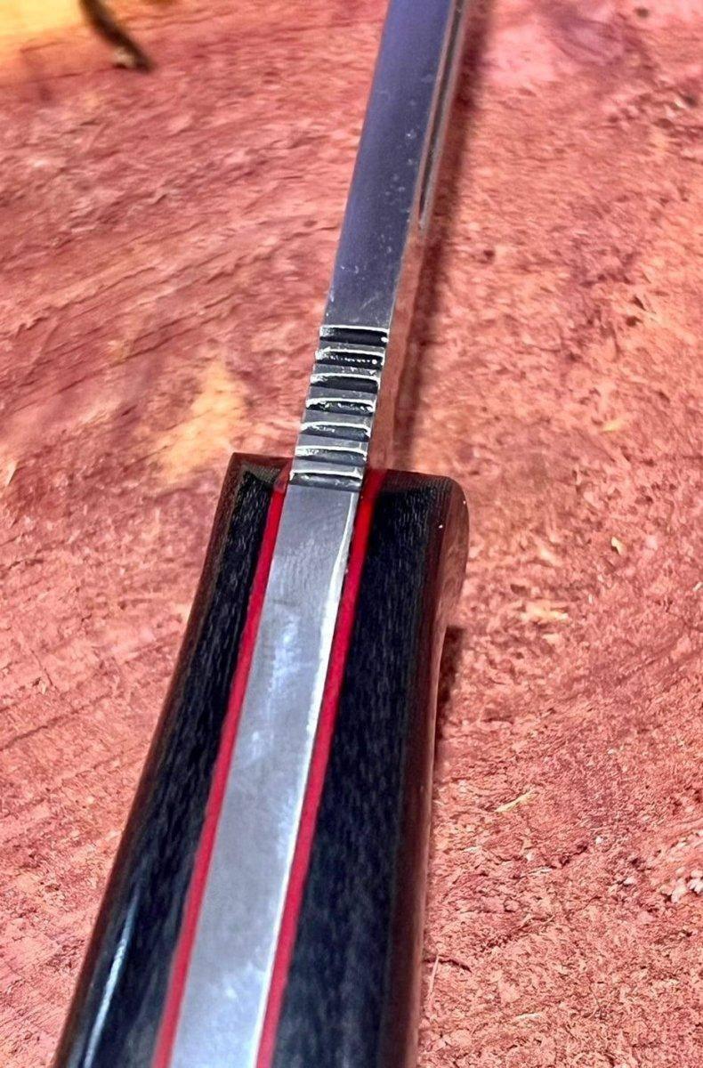 Bark River Cub 3V Black Linen Micarta Knife Red Liners Mosaic Pins (USA) - NORTH RIVER OUTDOORS