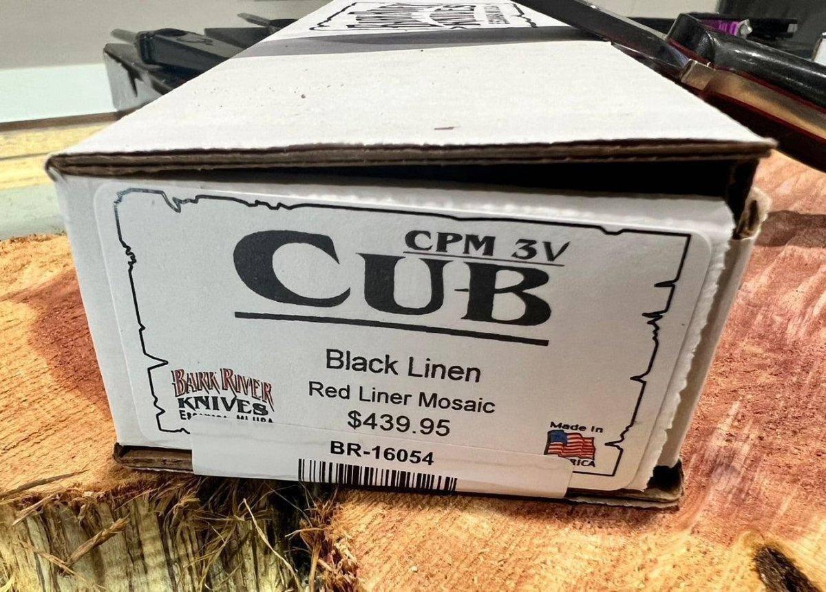 Bark River Cub 3V Black Linen Micarta Knife Red Liners Mosaic Pins (USA) - NORTH RIVER OUTDOORS