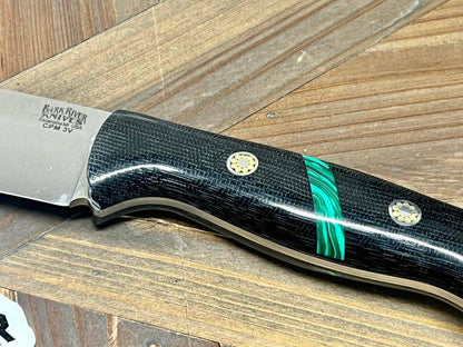 Bark River Fox River EXT-2 LT 3V Black Canvas Micarta Malachite Spacer Mosaic Pins (USA) - NORTH RIVER OUTDOORS