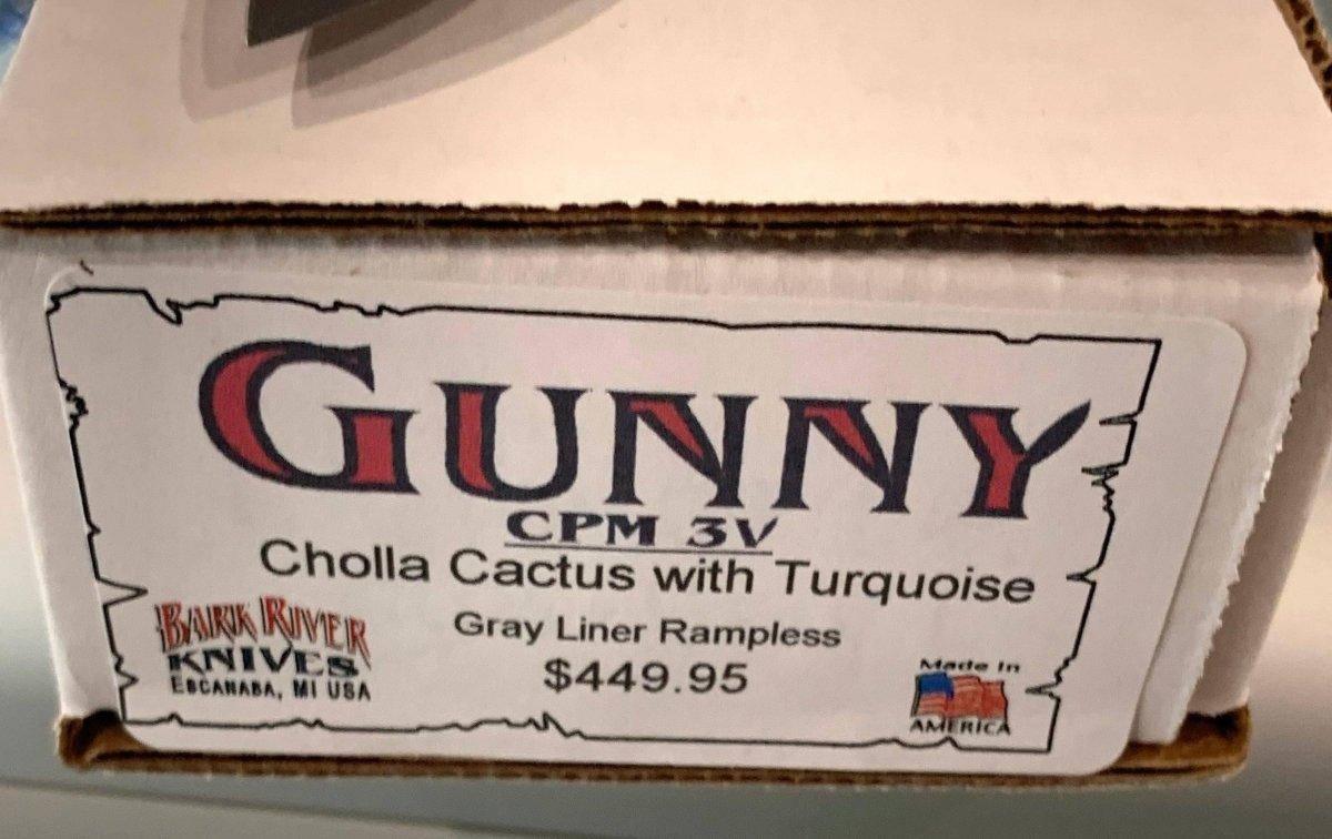 Bark River Gunny CPM 3V Knife Cholla Cactus w/ Turquoise - Gray Liners - Rampless #2 - NORTH RIVER OUTDOORS