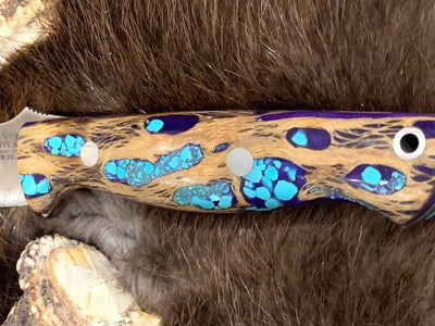 Bark River Gunny CPM 3V Knife Purple Cholla Cactus Handles with Turquoise - NORTH RIVER OUTDOORS