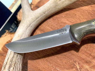 Bark River Gunny CPM 3V Knife w/ Green Canvas Micarta - Red Liners - Mosaic Pins - NORTH RIVER OUTDOORS
