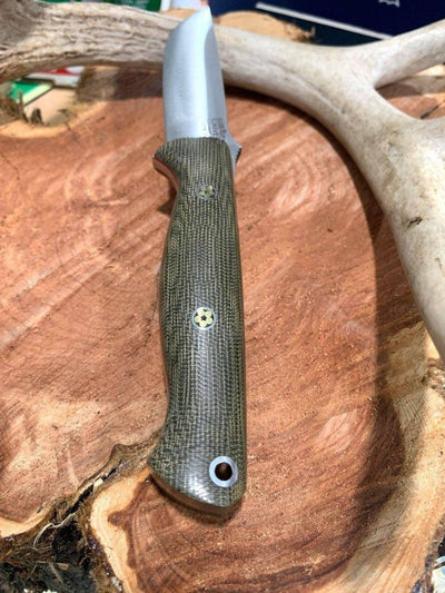 Bark River Gunny CPM 3V Knife w/ Green Canvas Micarta - Red Liners - Mosaic Pins - NORTH RIVER OUTDOORS