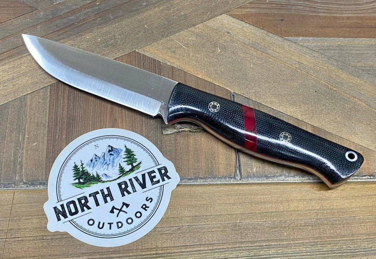 Bark River Gunny Scandi CPM 3V Black Micarta, Bloody Basin Spacer, Red Liners, Mosaic Pins - NORTH RIVER OUTDOORS
