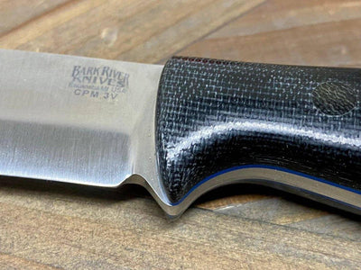 Bark River Gunny Scandi CPM 3V Black Micarta, Blue Liners, Black Pins - NORTH RIVER OUTDOORS