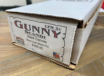 Bark River Gunny Scandi CPM 3V Black Micarta, Blue Liners, Black Pins - NORTH RIVER OUTDOORS