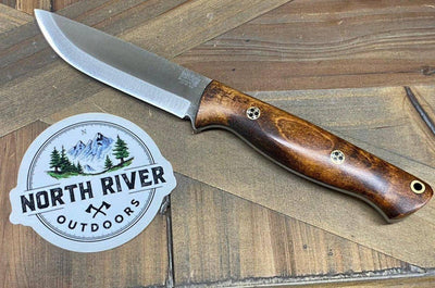 Bark River Gunny Scandi CPM 3V Dark Curly Maple, Black Liners, Mosaic Pins - NORTH RIVER OUTDOORS