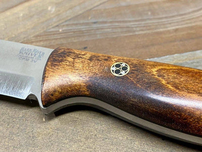 Bark River Gunny Scandi CPM 3V Dark Curly Maple, Black Liners, Mosaic Pins - NORTH RIVER OUTDOORS