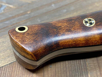 Bark River Gunny Scandi CPM 3V Dark Curly Maple, Black Liners, Mosaic Pins - NORTH RIVER OUTDOORS