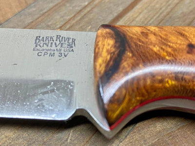 Bark River Gunny Scandi CPM 3V Desert Ironwood Burl, Turquoise Spacer, Red Liners, Mosaic Pins - NORTH RIVER OUTDOORS