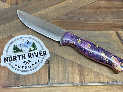 Bark River Gunny Scandi CPM 3V Galaxy Maple Burl, Red Liner, Mosiac Pins - NORTH RIVER OUTDOORS