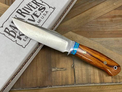 Bark River Matterhorn Fixed Blade CPM-S45VN Desert Ironwood Turquoise Spacer Mosaic Pins - NORTH RIVER OUTDOORS