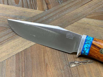 Bark River Matterhorn Fixed Blade CPM-S45VN Desert Ironwood Turquoise Spacer Mosaic Pins - NORTH RIVER OUTDOORS