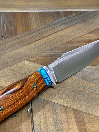 Bark River Matterhorn Fixed Blade CPM-S45VN Desert Ironwood Turquoise Spacer Mosaic Pins - NORTH RIVER OUTDOORS