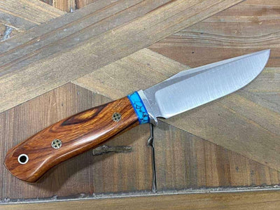 Bark River Matterhorn Fixed Blade CPM-S45VN Desert Ironwood Turquoise Spacer Mosaic Pins - NORTH RIVER OUTDOORS