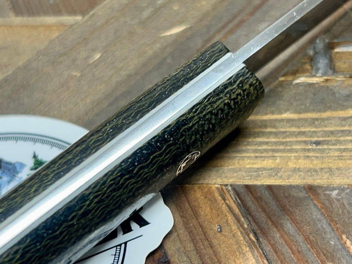 Bark River Mini Kephart Knife 3V Evergreen Burlap Handles White Liners Mosaic Pins (USA) - NORTH RIVER OUTDOORS