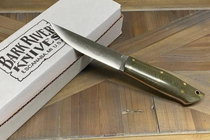 Bark River Puukko 3V Knife Green Linen Micarta - Orange Liners (USA) - NORTH RIVER OUTDOORS